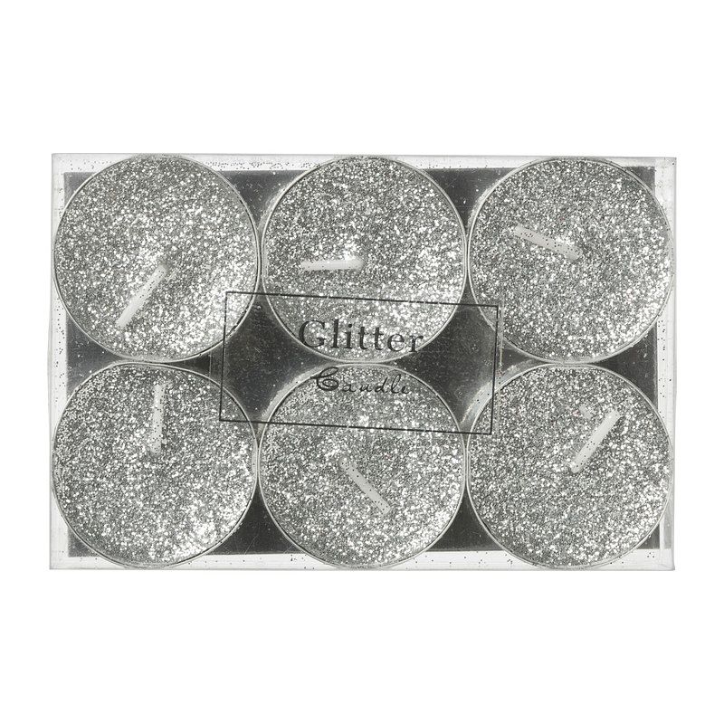 Foto van Theelichten glitter - zilver - set van 6