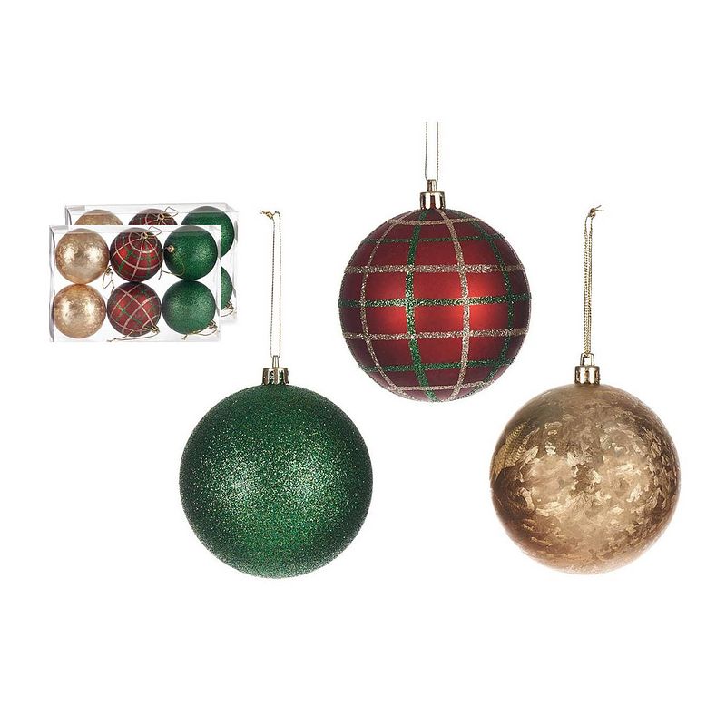 Foto van Krist+ kerstballen - 12x st - rood/groen/goud - kunststof - gedecoreerd - kerstbal