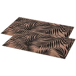Foto van Set van 4x stuks rechthoekige placemats palm zwart linnen mix 45 x 30 cm - placemats