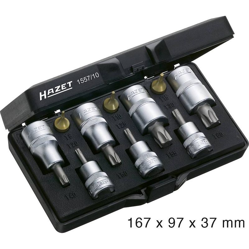 Foto van Hazet 1557/10 binnen-torx dopsleutel-bitinzetset 10-delig 1/4 (6.3 mm), 1/2 (12.5 mm), 3/8 (10 mm)