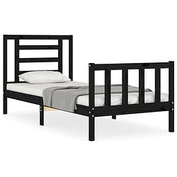 Foto van The living store massief grenenhouten bedframe - zwart - 205.5 x 95.5 x 100 cm - multiplex lattenbodem