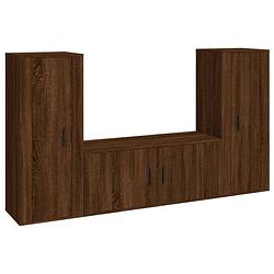 Foto van The living store tv-meubelset - klassiek - bewerkt hout - 2x 40x34.5x100cm - 1x 100x34.5x40cm - bruineiken