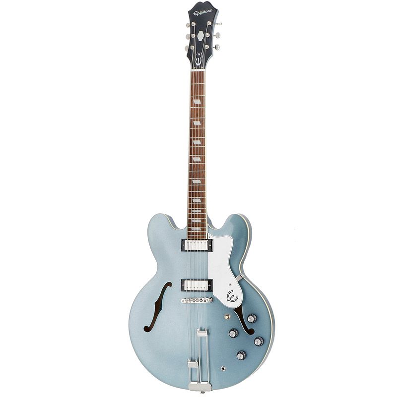 Foto van Epiphone riviera pelham blue semi-akoestische gitaar met premium gigbag