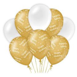 Foto van Paper dreams ballonnen happy birthday latex goud/wit 8 stuks