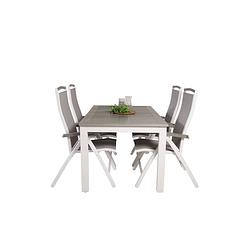 Foto van Albany tuinmeubelset tafel 90x160/240cm en 4 stoel 5pos albany wit, grijs.