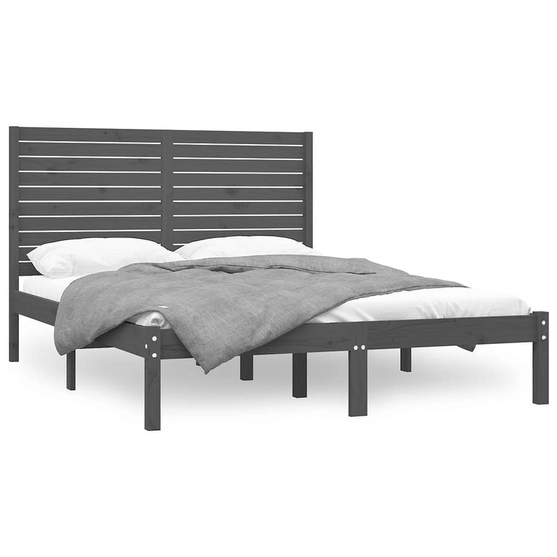 Foto van The living store houten bedframe - grijs - 205.5 x 126 x 100 cm - massief grenenhout