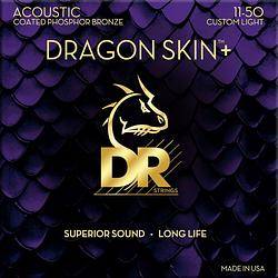 Foto van Dr strings dragon skin+ coated phosphor bronze custom light 11-50 snaren voor westerngitaar