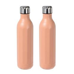 Foto van 2x stuks rvs thermosflessen / isoleerflessen voor onderweg 500 ml pastel oranje - thermosflessen