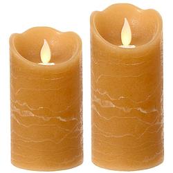 Foto van Lumineo led kaarsen/stompkaarsen - set 2x st - bruin - d7,5 cm - led kaarsen