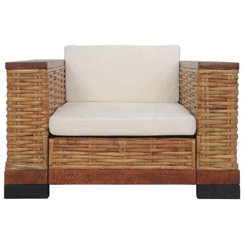 Foto van The living store natuurlijk rattan fauteuil - bruin - 94 x 78 x 66 cm - verwijderbare kussenhoezen