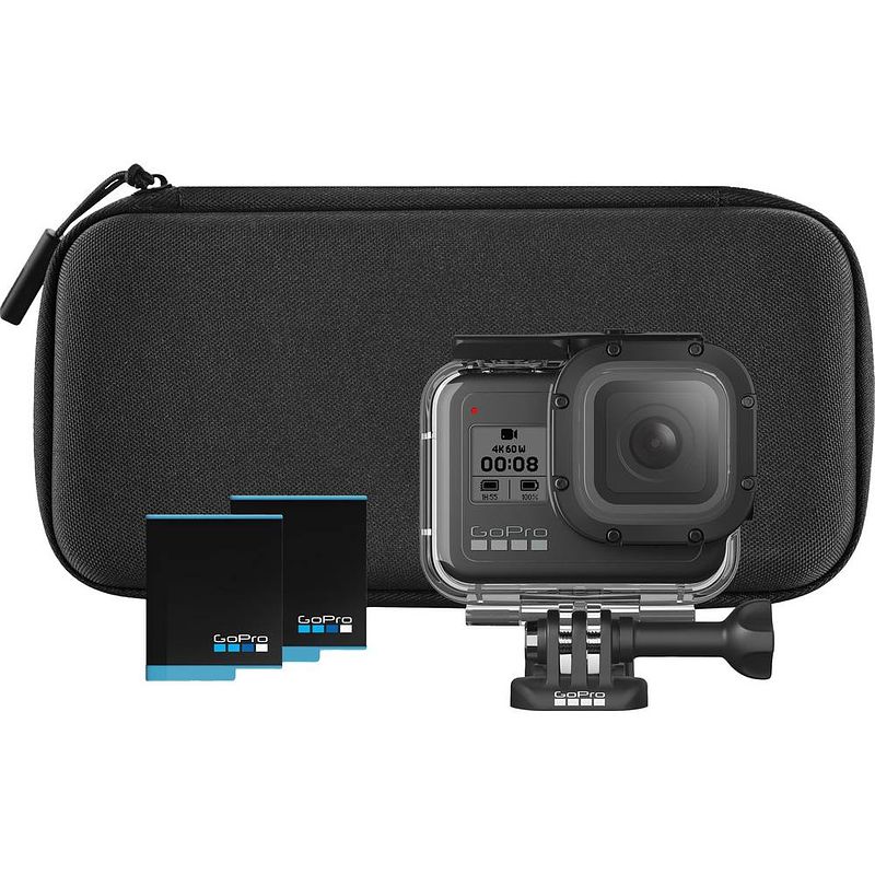 Foto van Gopro hero8 black accessory hard bundle actioncam 4k, gps, stereo sound, schokbestendig, touchscreen, waterdicht, wifi