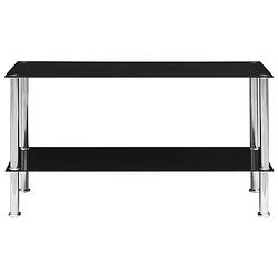 Foto van The living store salontafel - zwart - 110 x 43 x 60 cm - gehard glas en roestvrij staal