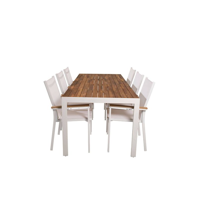 Foto van Bois tuinmeubelset tafel 90x205cm en 6 stoel texas wit, naturel.