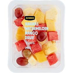 Foto van Jumbo fruitstukjes ananas, watermeloen, mango & druif 250g
