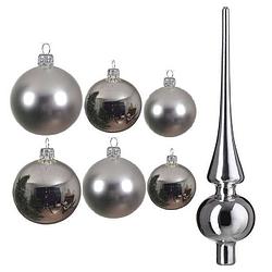 Foto van Groot pakket glazen kerstballen 50x zilver glans/mat 4-6-8 cm met piek glans - kerstbal