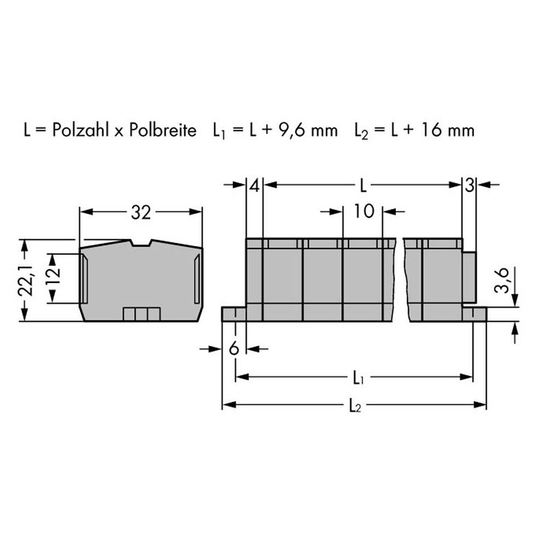 Foto van Wago 264-205 klemstrook 10 mm spanveer toewijzing: l grijs 50 stuk(s)