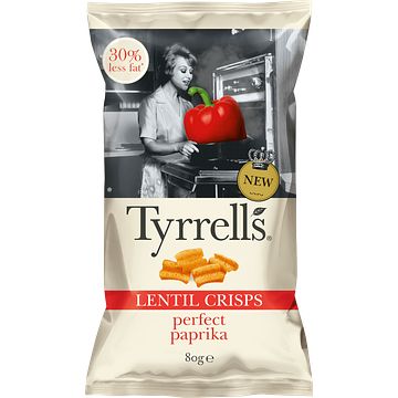 Foto van Tyrrells lentil crisps paprika 80g bij jumbo