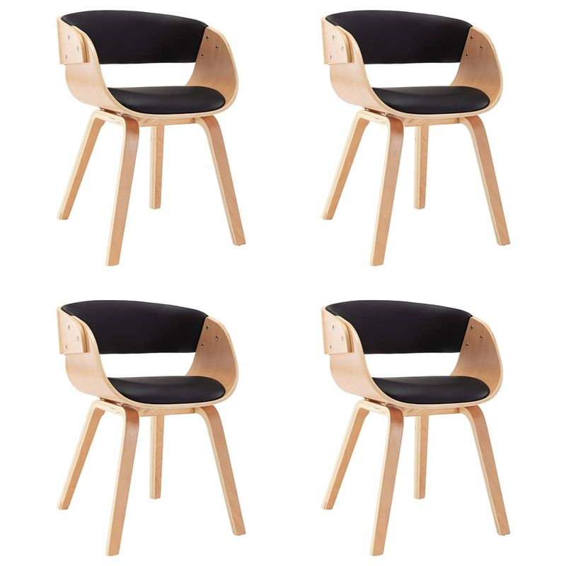 Foto van The living store eetkamerstoelen - set van 4 - zwart/lichtbruin - kunstleer/hout - 53x52x70cm