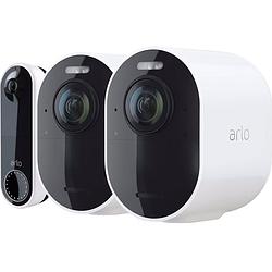 Foto van Arlo ultra 2 beveiligingscamera 4k wit 2-pack + arlo wire free video doorbell wit
