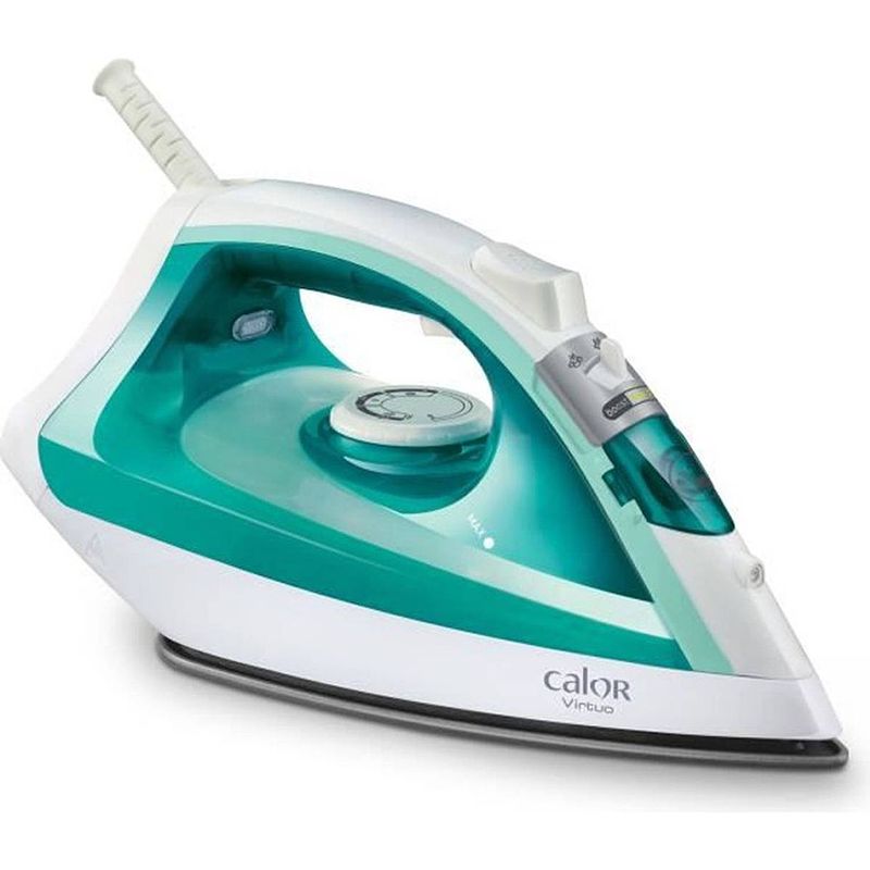 Foto van Calor fv1710c0 steam iron, 1800 w, stoomstroom 24 g/min, drukt 80 g/min, verticale defrolge, virtuo, blauw/groen