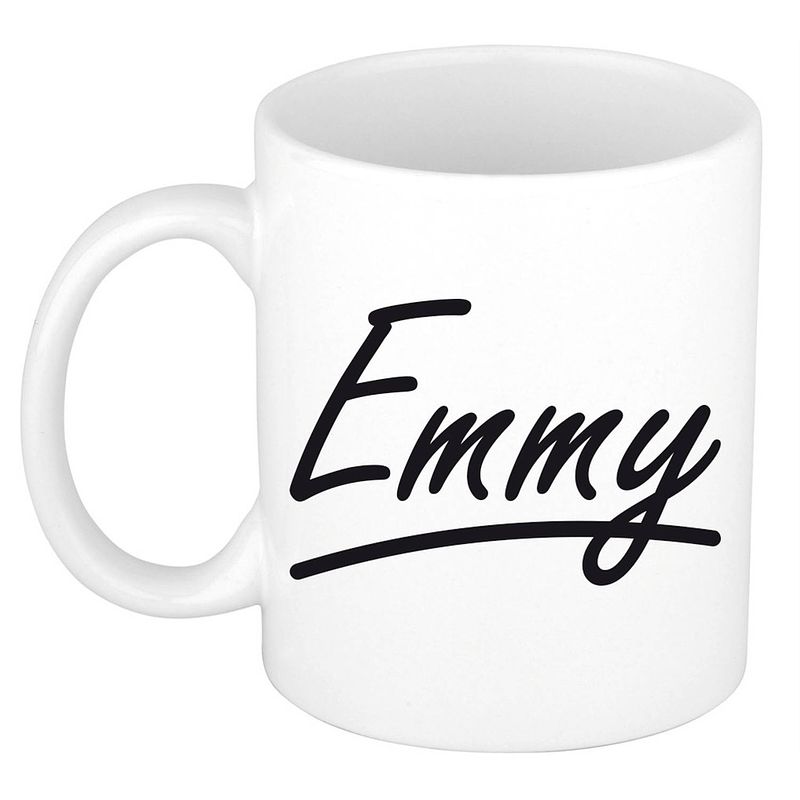 Foto van Naam cadeau mok / beker emmy met sierlijke letters 300 ml - naam mokken