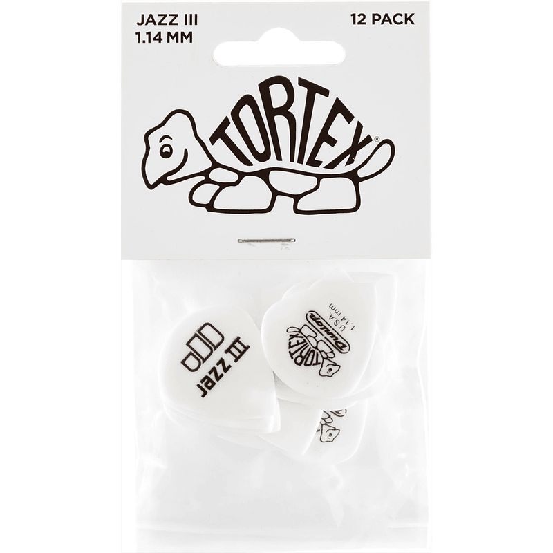 Foto van Dunlop tortex jazz iii 1.14mm 12-pack plectrumset wit