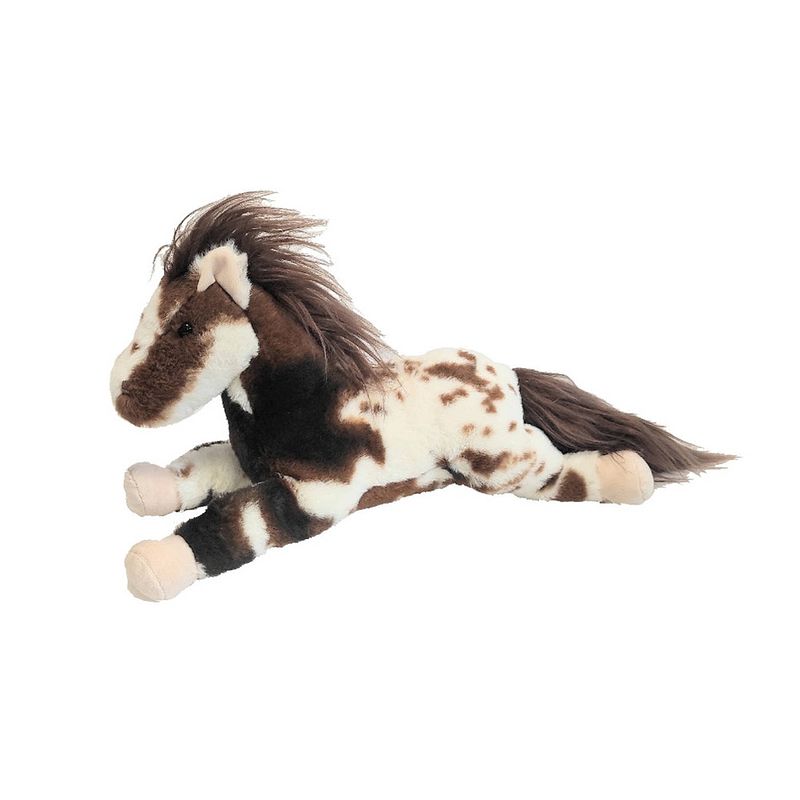 Foto van Inware pluche paard knuffeldier - bruin/wit - liggend - 40 cm - knuffel boederijdieren