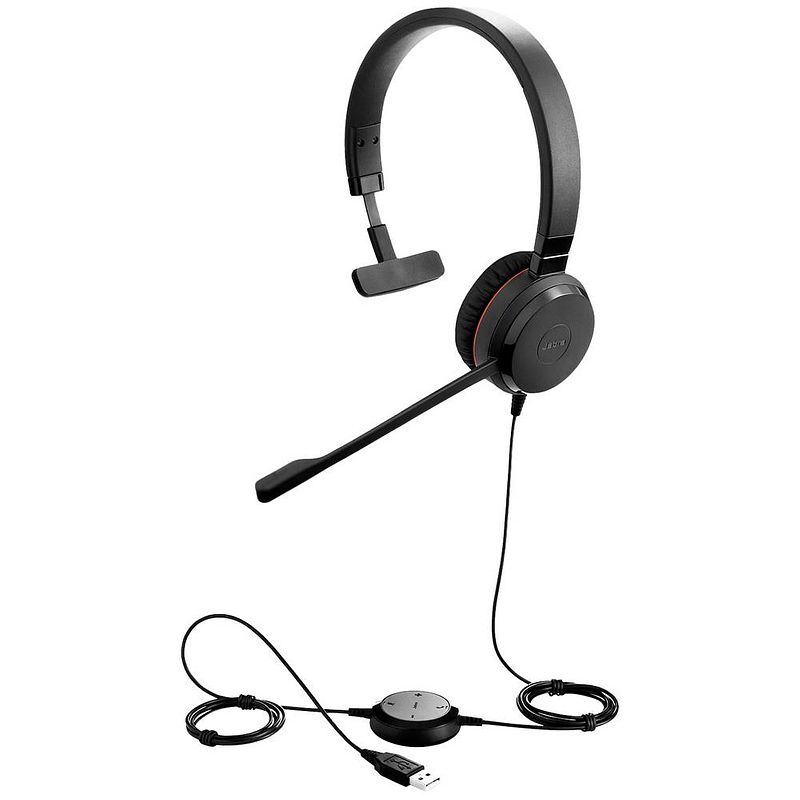 Foto van Jabra evolve 20se on ear headset kabel computer mono zwart ruisonderdrukking (microfoon) headset, volumeregeling