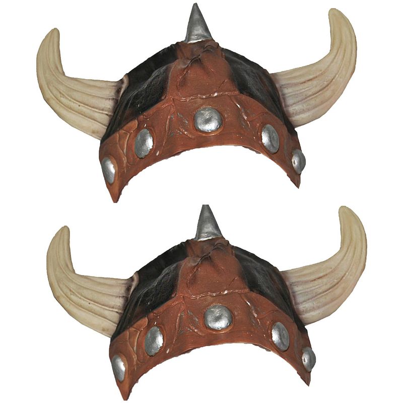 Foto van Set van 2x viking verkleed helm bruin/beige voor volwassenen - verkleedhoofddeksels