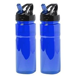 Foto van 2x blauwe drinkfles/waterfles 650 ml - drinkflessen