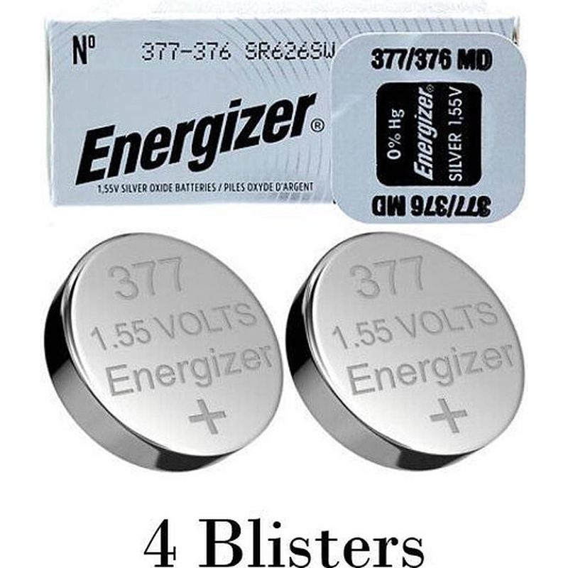 Foto van 4 stuks (4 blisters a 1 stuk) energizer 376/377 md 1.55v knoopcel batterij