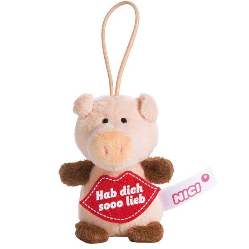 Foto van Nici knuffelhanger varken junior 9,5 cm polyester roze/rood