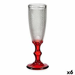Foto van Champagneglas rood transparant punten glas 6 stuks (180 ml)