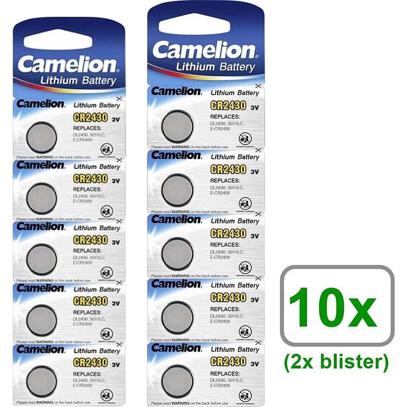 Foto van 10 stuks (2 blisters a 5st) - camelion cr2430 lithium knoopcel batterij