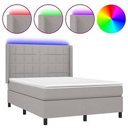 Foto van The living store boxspring met matras en led stof lichtgrijs 140x190 cm - bed