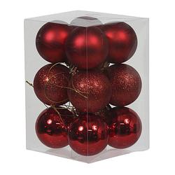 Foto van 12x rode kunststof kerstballen 6 cm glans/mat/glitter - kerstbal