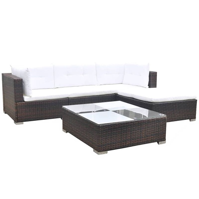 Foto van Vidaxl 5-delige loungeset met kussens poly rattan bruin