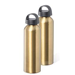 Foto van Bellatio design waterfles/drinkfles/sportfles - 2x - metallic goud - aluminium - 800 ml - schroefdop - drinkflessen