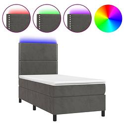 Foto van The living store boxspring donkergrijs fluweel 203x100x118/128cm - verstelbaar hoofdbord led matras 100x200x20cm -