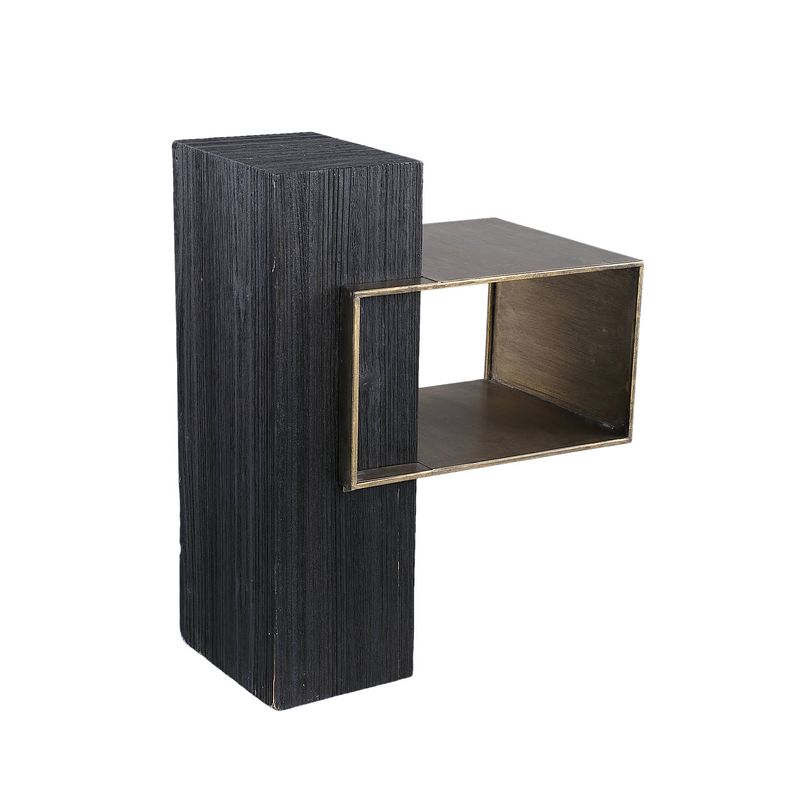 Foto van Ptmd athy black metal firwood pilar sidetable rectangle