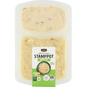 Foto van 2 voor € 6,00 | jumbo stamppot witlof met hamreepjes in kaassaus 500g aanbieding bij jumbo