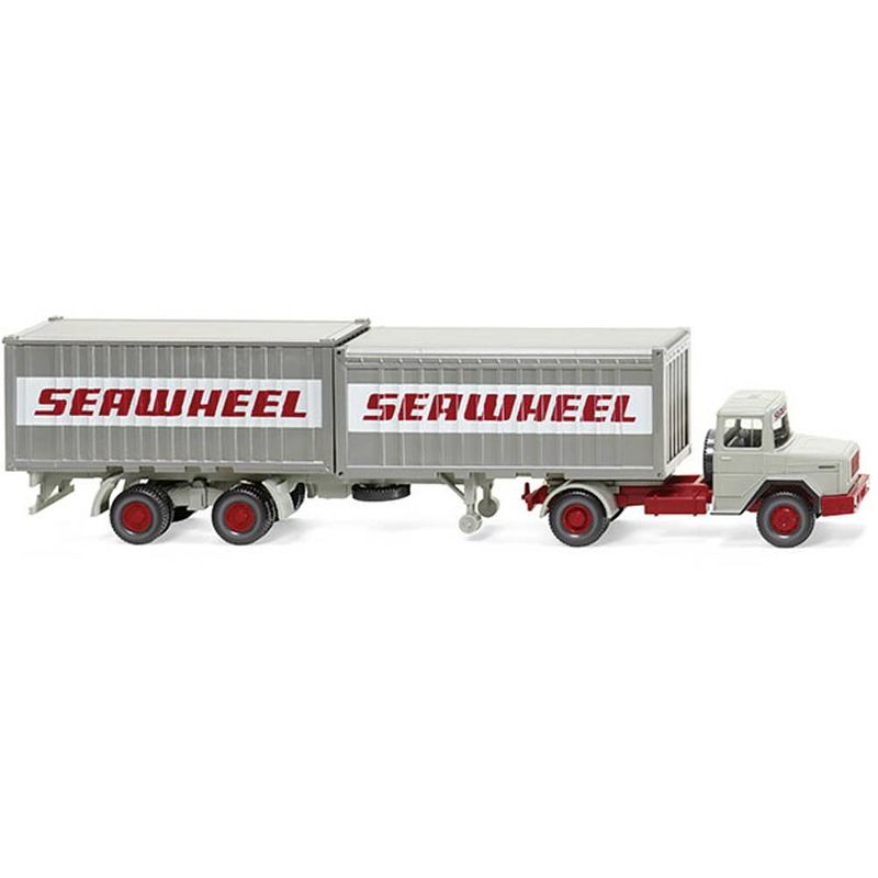 Foto van Wiking 052402 h0 vrachtwagen magirus deutz trekker-containeropleggercombinatie seawheel