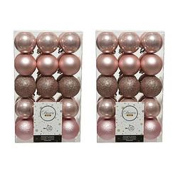 Foto van 60x stuks kunststof kerstballen lichtroze (blush) 6 cm glans/mat/glitter - kerstbal