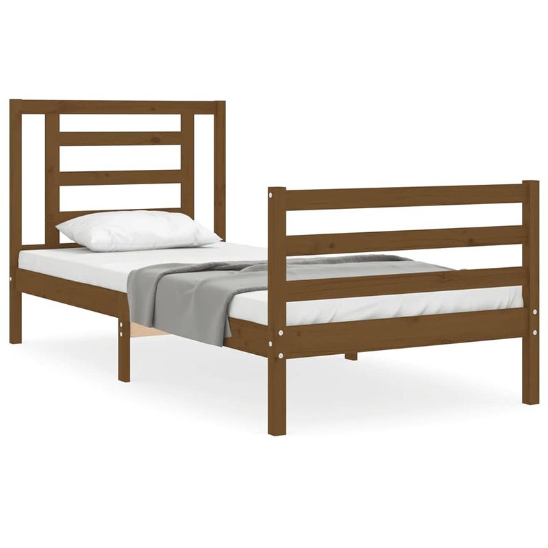 Foto van The living store massief grenenhouten bedframe - 205.5 x 95.5 x 100 cm - honingbruin - multiplex lattenbodem