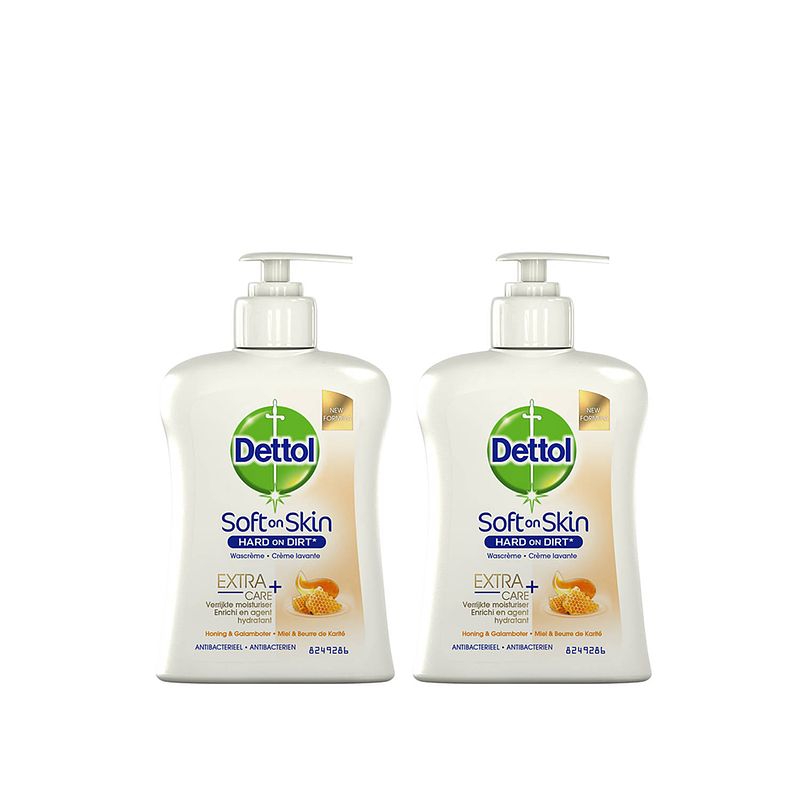 Foto van Dettol handzeep - extra care droge en normale huid honing & galamboter 250ml x2