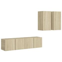 Foto van The living store tv-meubelset sonoma eiken - wandbevestiging - inclusief 4 meubels - afmetingen- 30.5 x 30 x 60 cm - 60