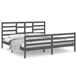 Foto van The living store bedframe grenenhout - grijs - 205.5 x 206 x 104 cm - stabiel en stijlvol