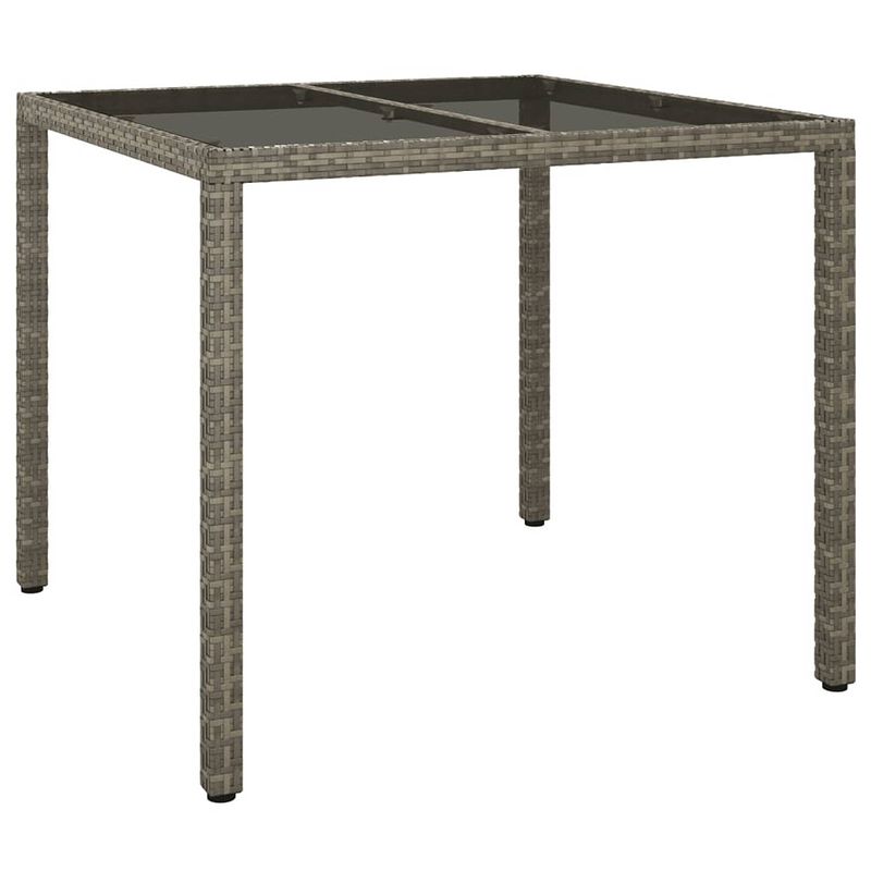 Foto van Vidaxl tuintafel 90x90x75 cm gehard glas en poly rattan grijs