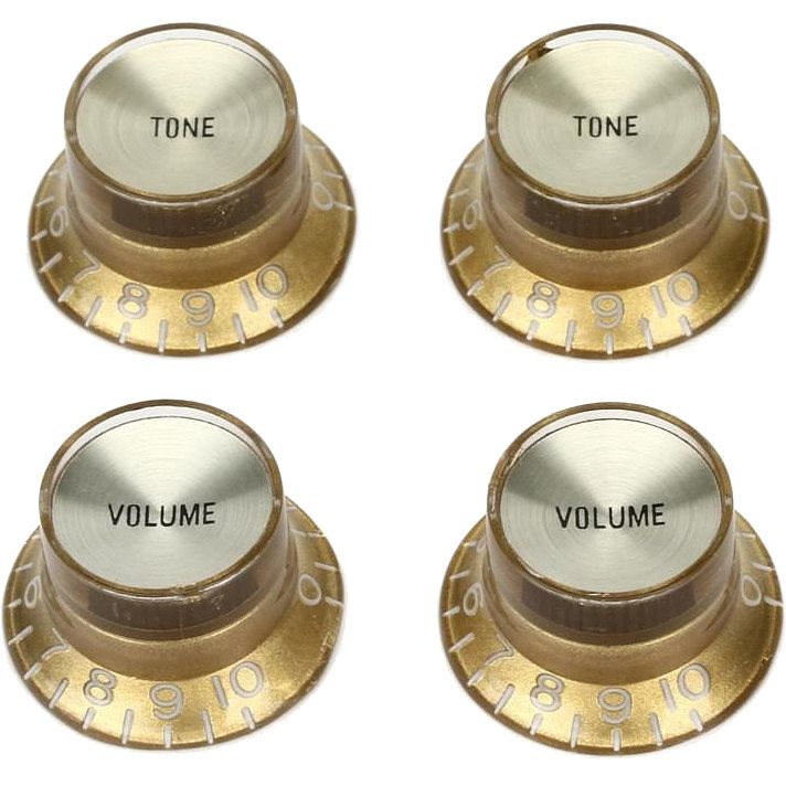 Foto van Gibson top hat knobs gold metal insert aged gold potmeterknoppen voor gitaar (set van 4)