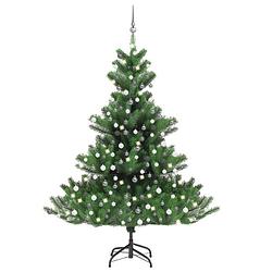 Foto van Vidaxl kunstkerstboom nordmann met led's en kerstballen 210 cm groen